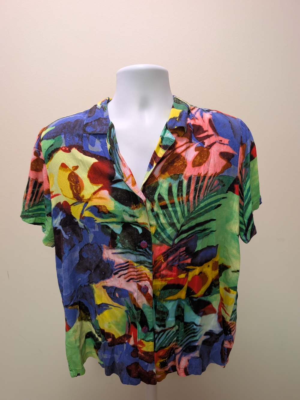 Jams World Women's Colorful Tropical Print Button-Down Shirt - Visage